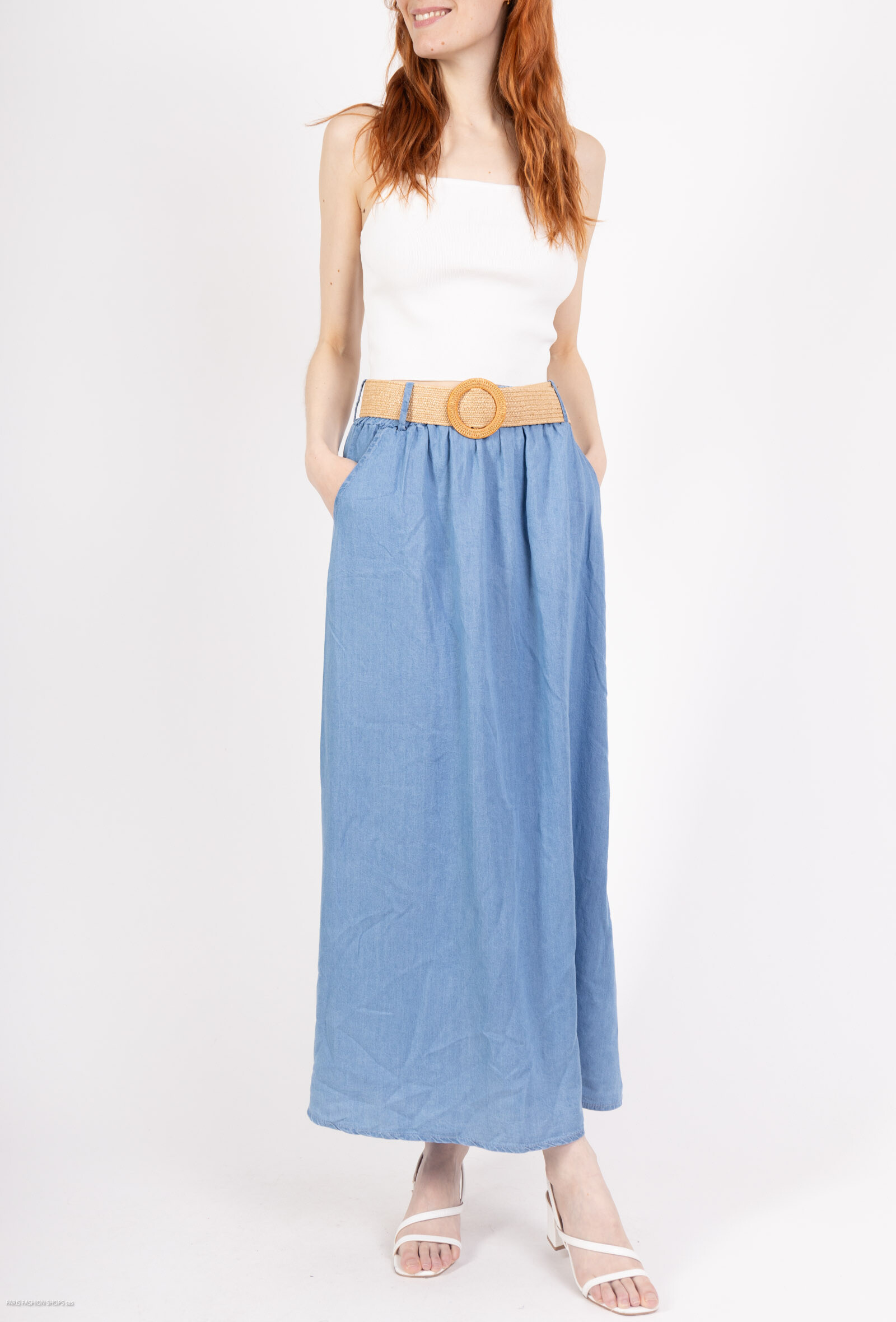Wholesaler Miss Azur - Jean effect skirt with a belt