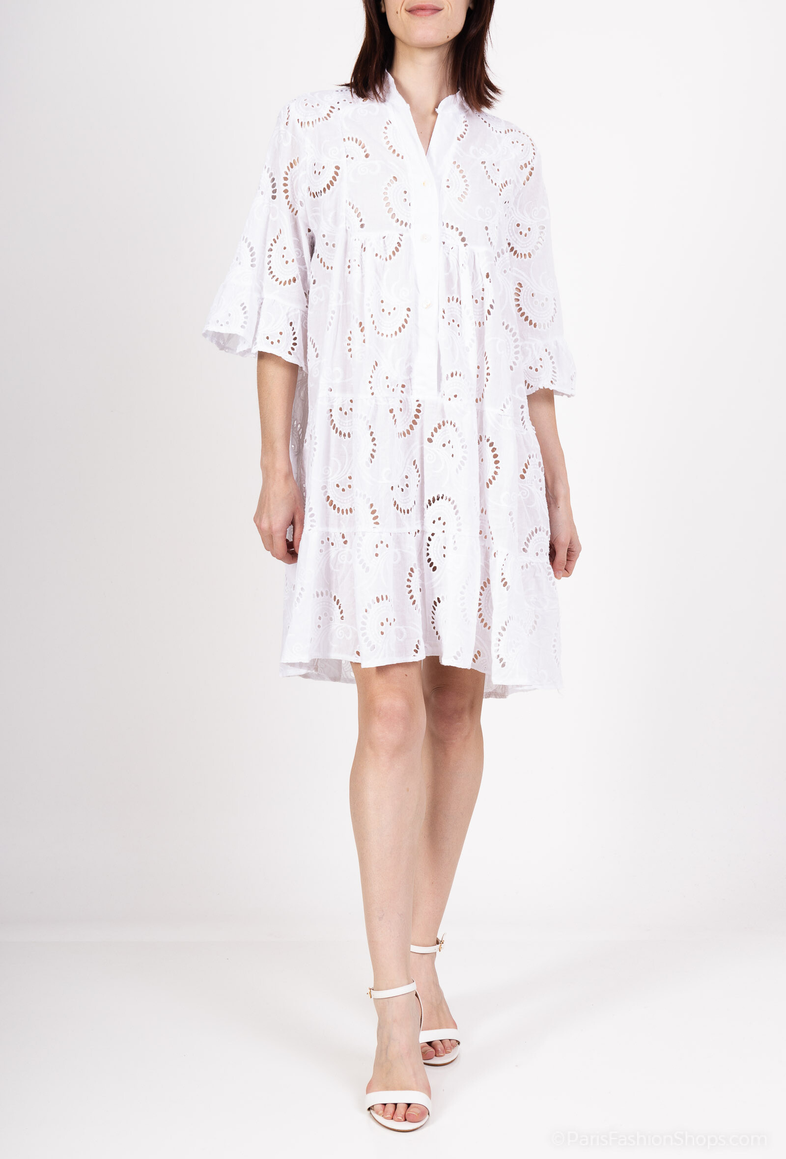 Wholesaler Miss Azur - Embroidered lace shirt dress