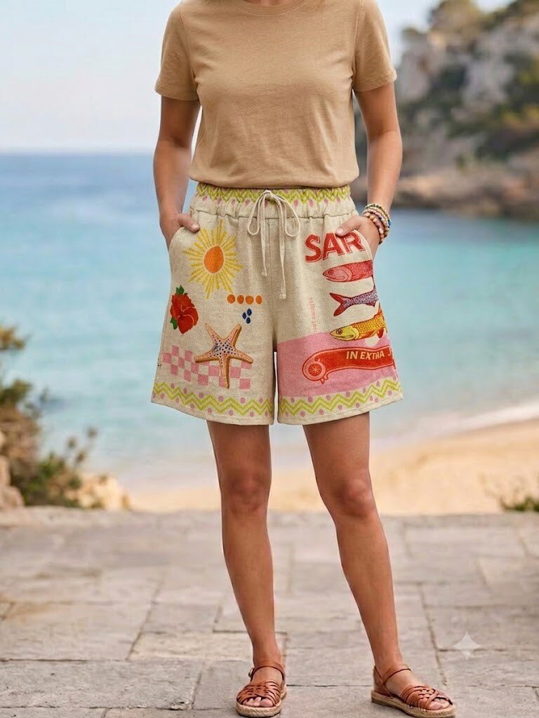 Mayorista Miss Azur - Shorts de mujer suaves y brillantes con estampado