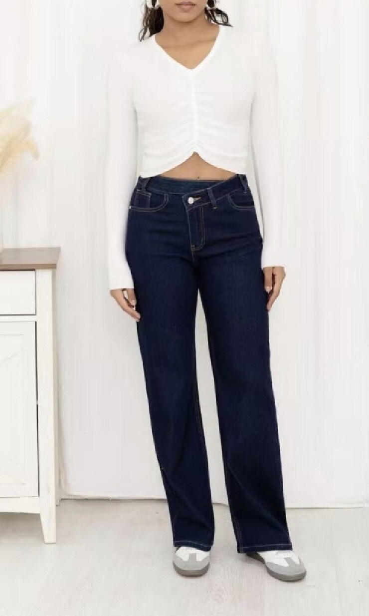 Grossiste Miss Bon - Jean wide leg avec ceinture croisée
