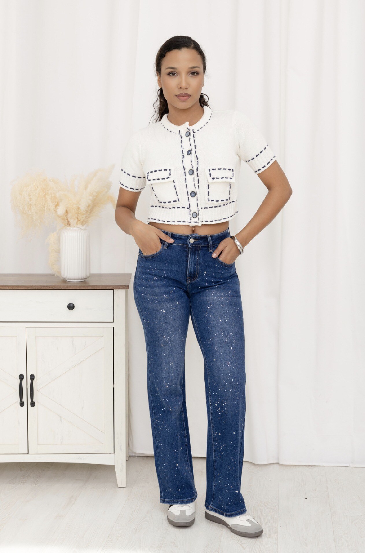 Wholesaler Miss Bon - Wide leg jeans with sequins