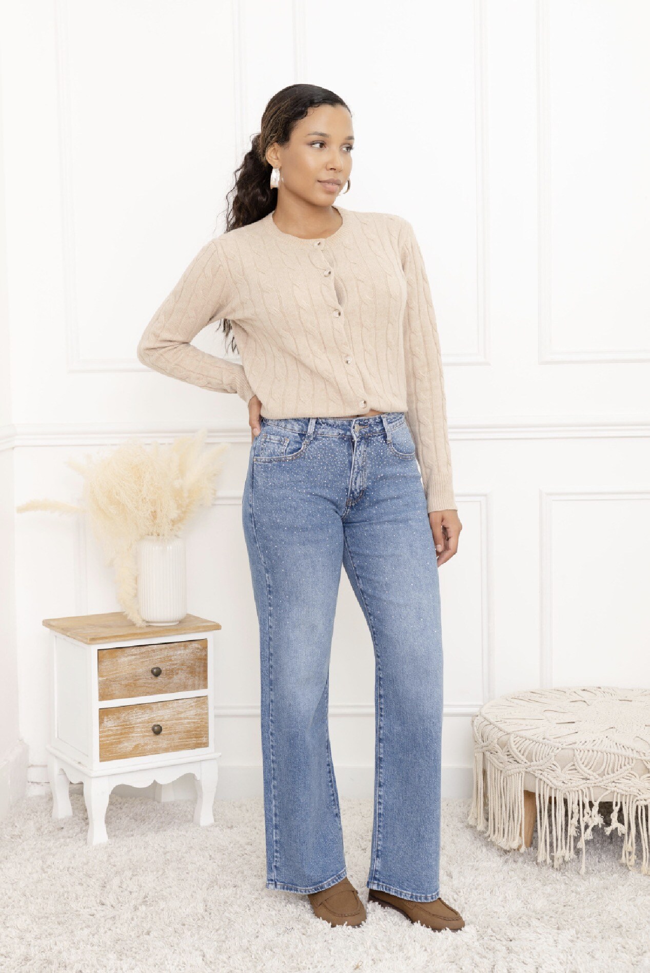 Wholesaler Miss Bon - Wide leg jeans with rhinestones