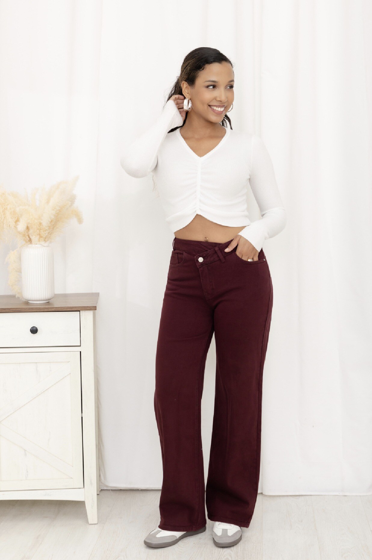 Grossiste Miss Bon - Jean wide leg avec ceinture croisée