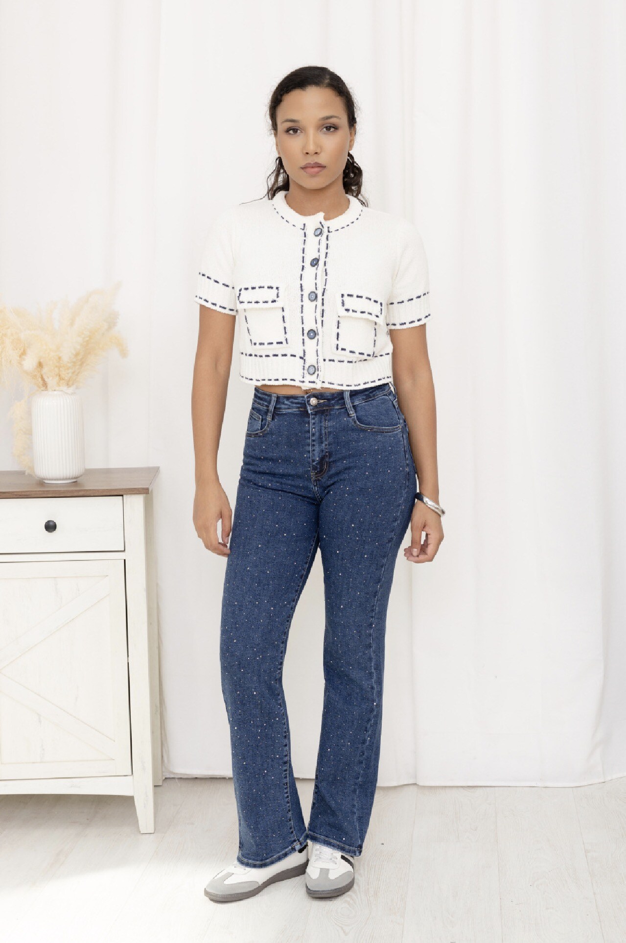 Grossiste Miss Bon - Jean wide leg avec strass