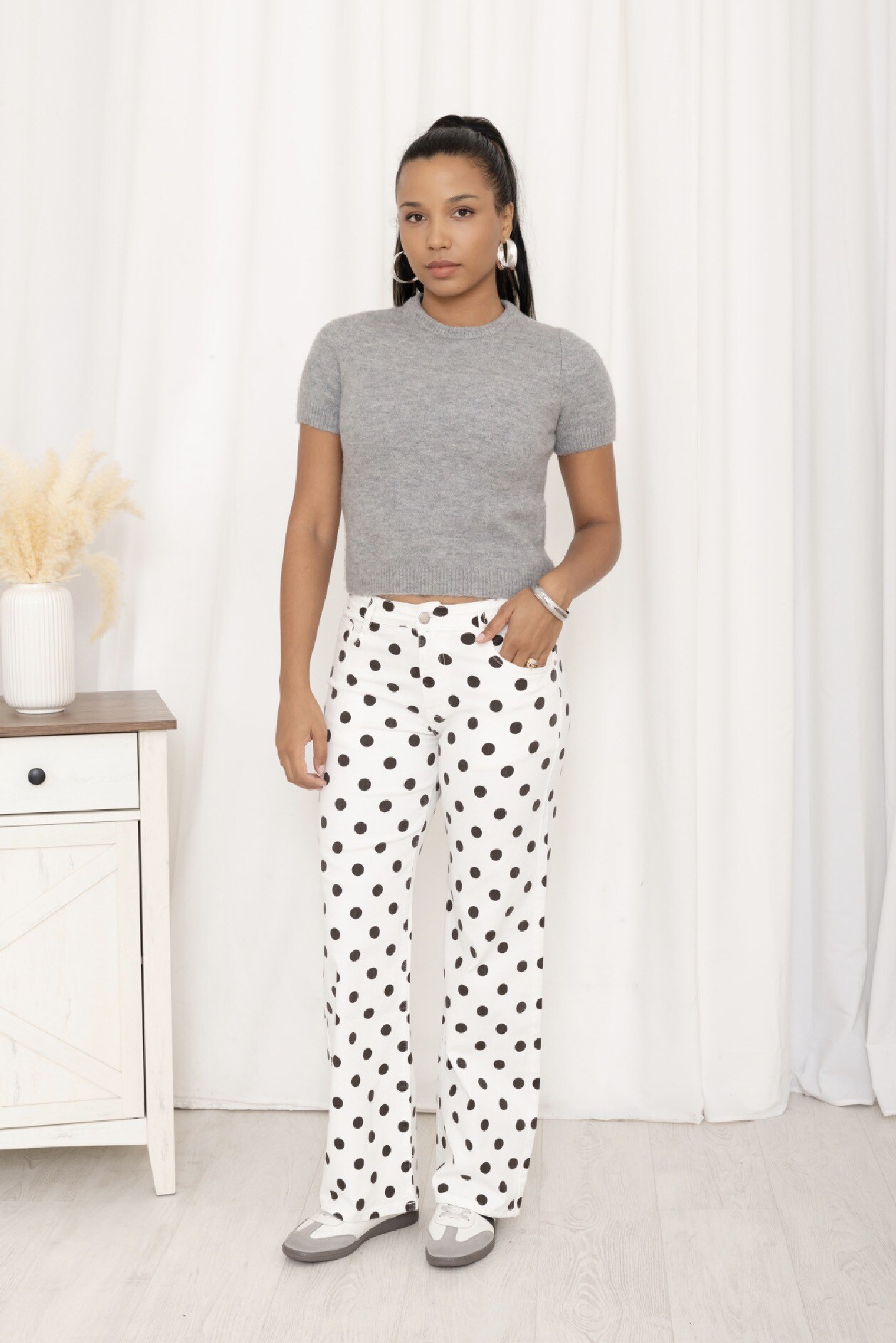 Grossiste Miss Bon - Jean wide leg à pois