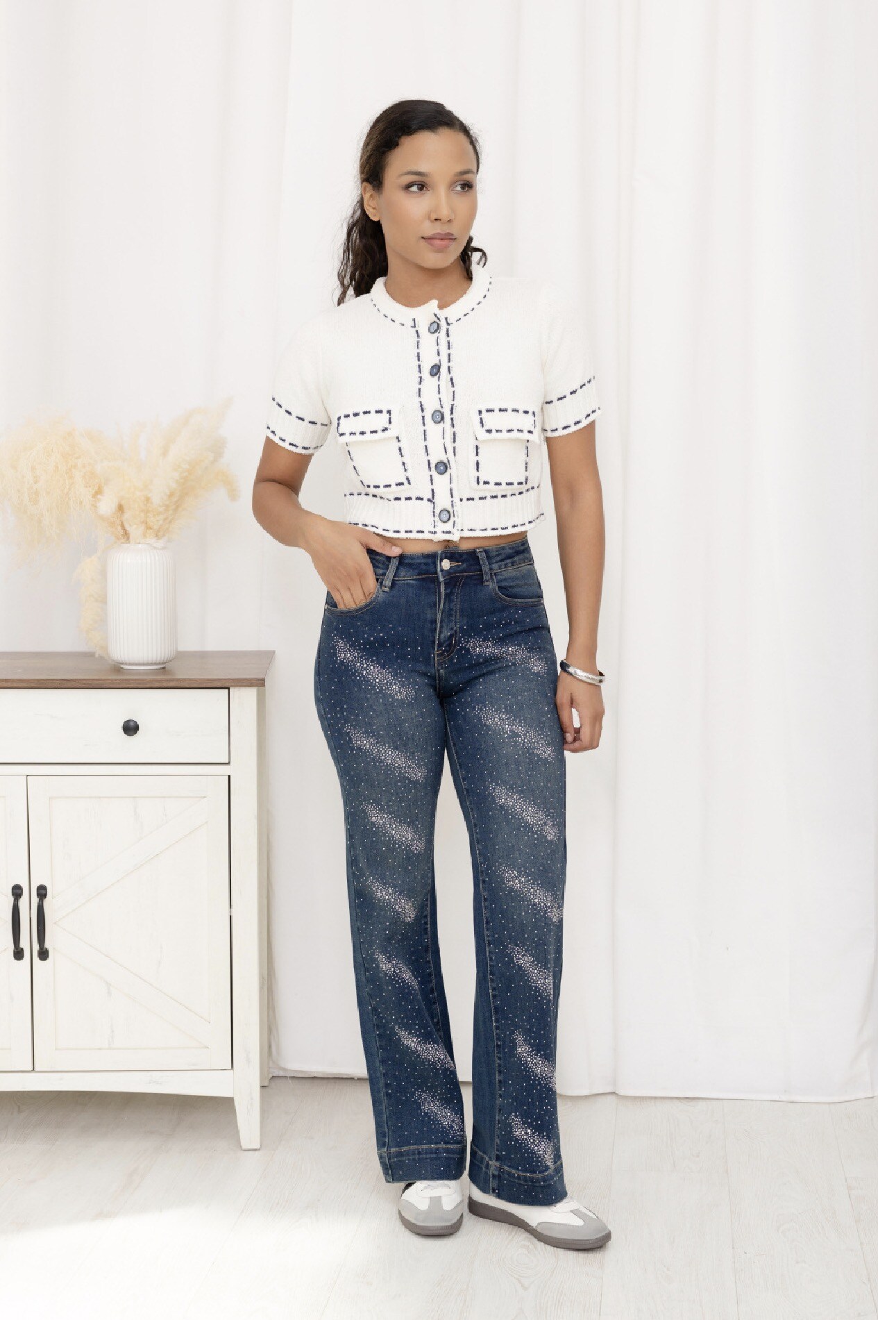 Mayorista Miss Bon - Vaqueros de pierna ancha con strass