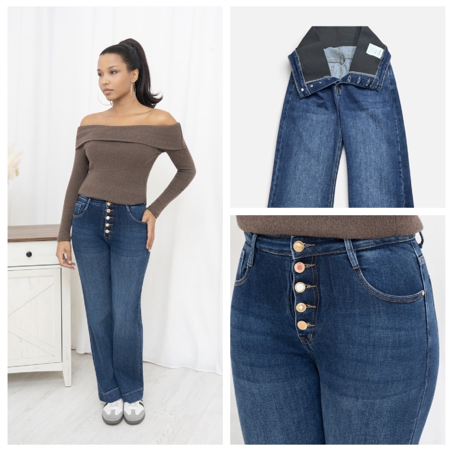Mayorista Miss Bon - Jeans de pierna ancha con botones de colores