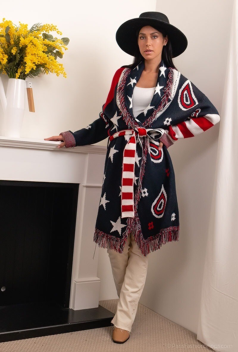 Großhändler Miss Charm - Langer bedruckter Cardigan mit Fransen