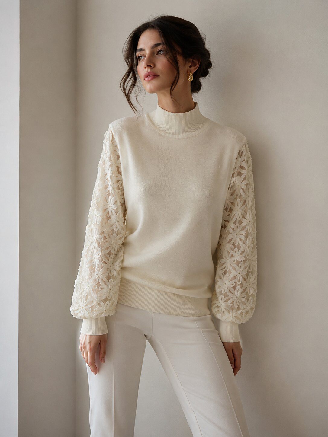Großhändler Miss Charm - Strickpullover mit Spitzeneinsätzen an den Ärmeln