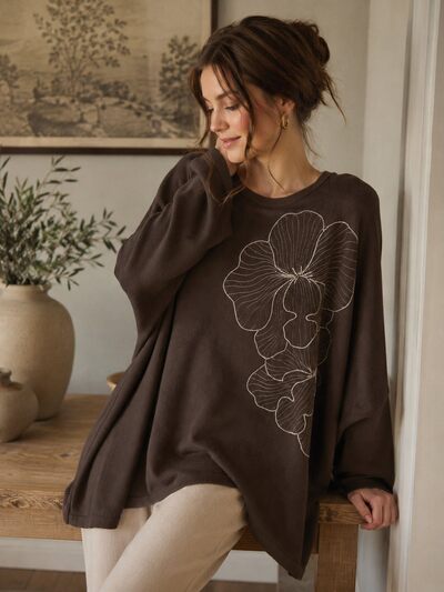 Großhändler Miss Charm - Bestickter Oversize-Pullover Großhändler Miss Charm - Bestickter Oversize-Pullover