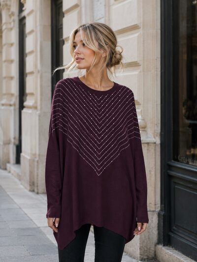 Grossista Miss Charm - Maglione oversize in maglia morbida con strass Grossista Miss Charm - Maglione oversize in maglia morbida con strass