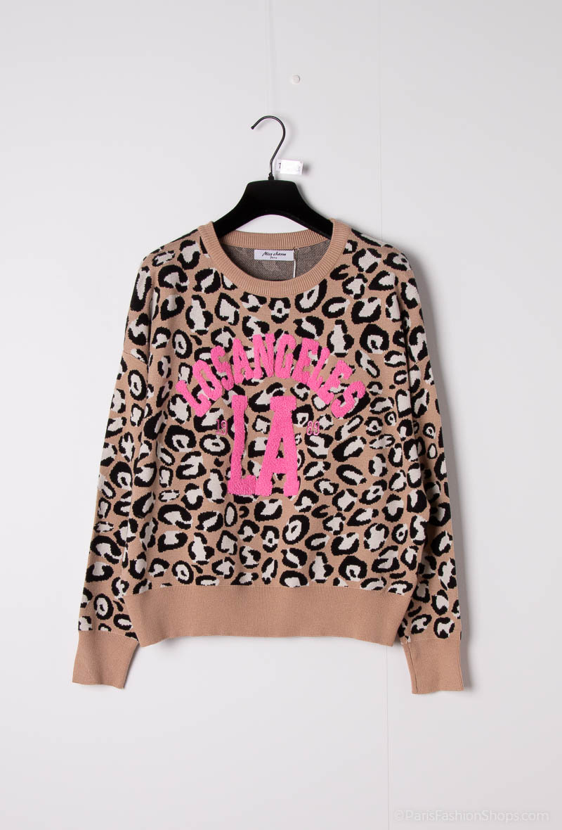Großhändler Miss Charm - Leopardenpullover mit „LOS ANGELES“-Muster