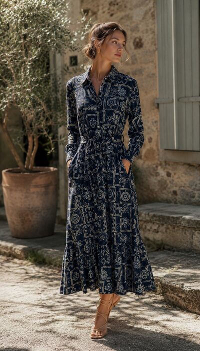 Grossiste Miss Charm - Robe Longue Chemise Imprimé Floral Bleu Marine Grossiste Miss Charm - Robe Longue Chemise Imprimé Floral Bleu Marine