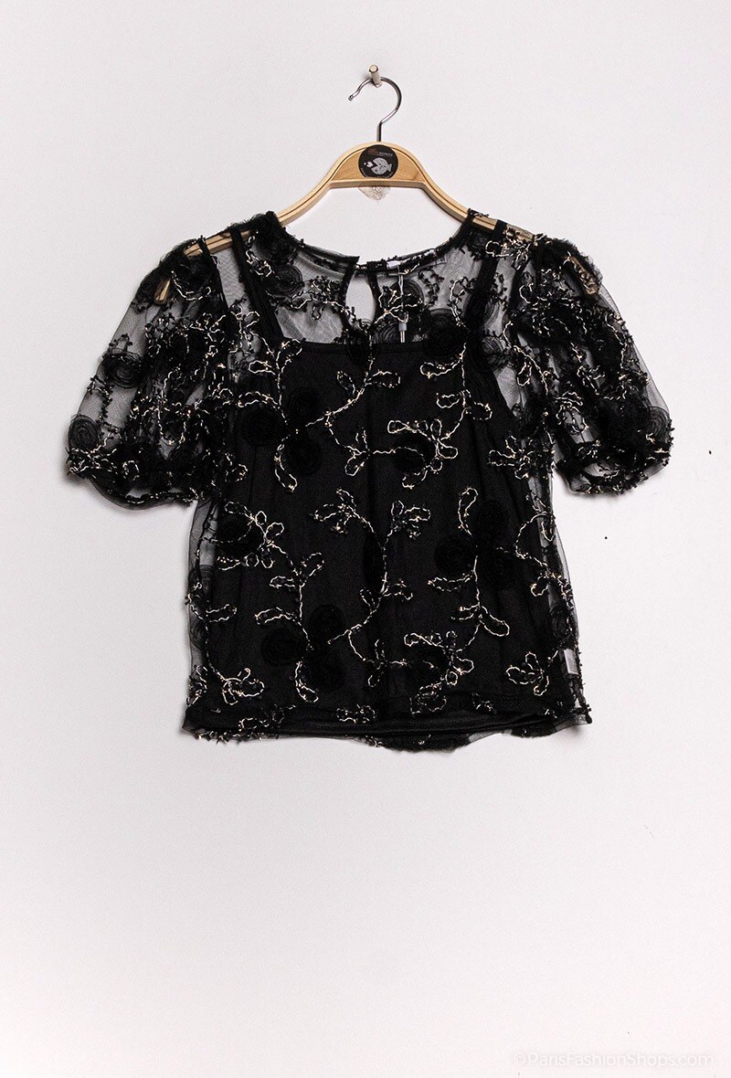 Großhändler Miss Charm - Blumige Tüllbluse mit Futter