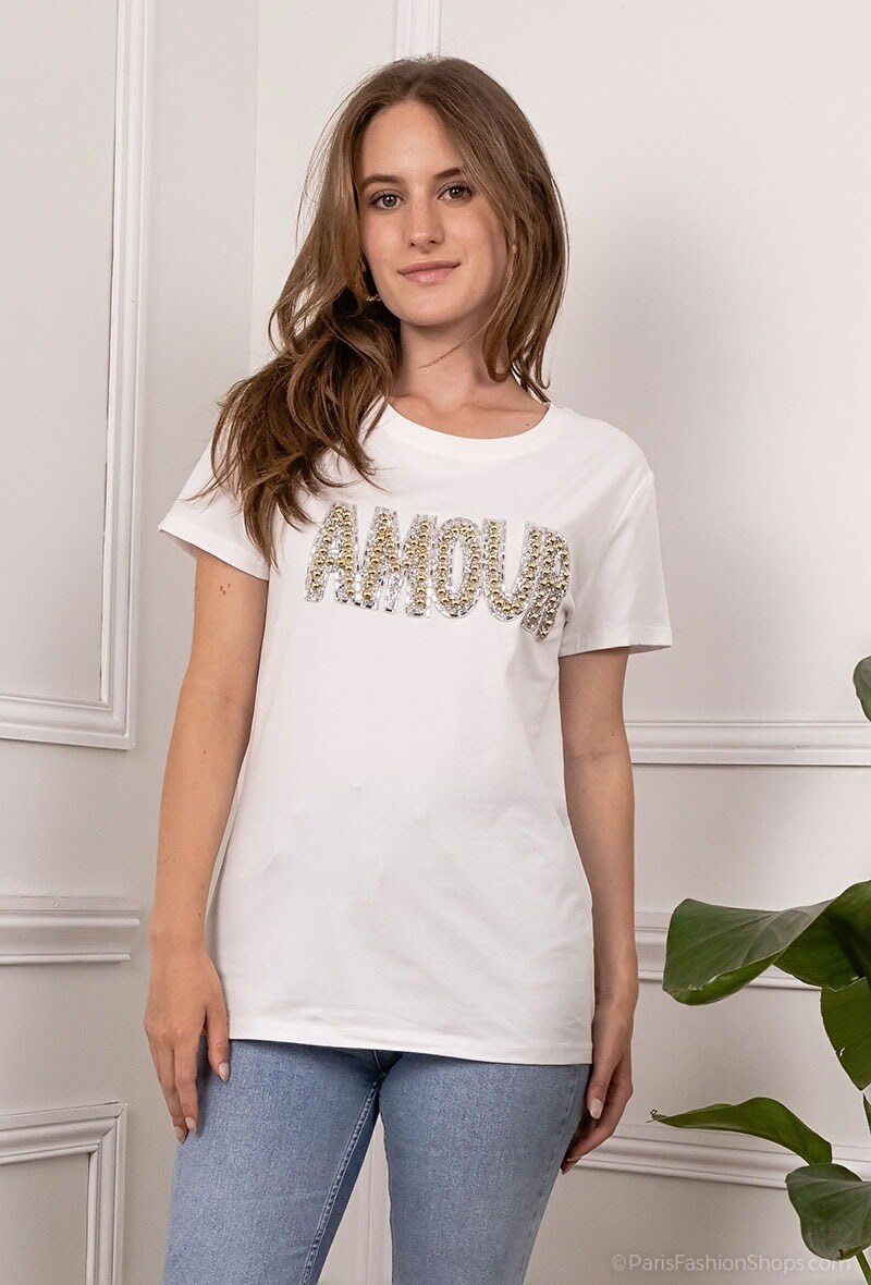 Grossiste Miss Charm - T-shirt à inscription strassée