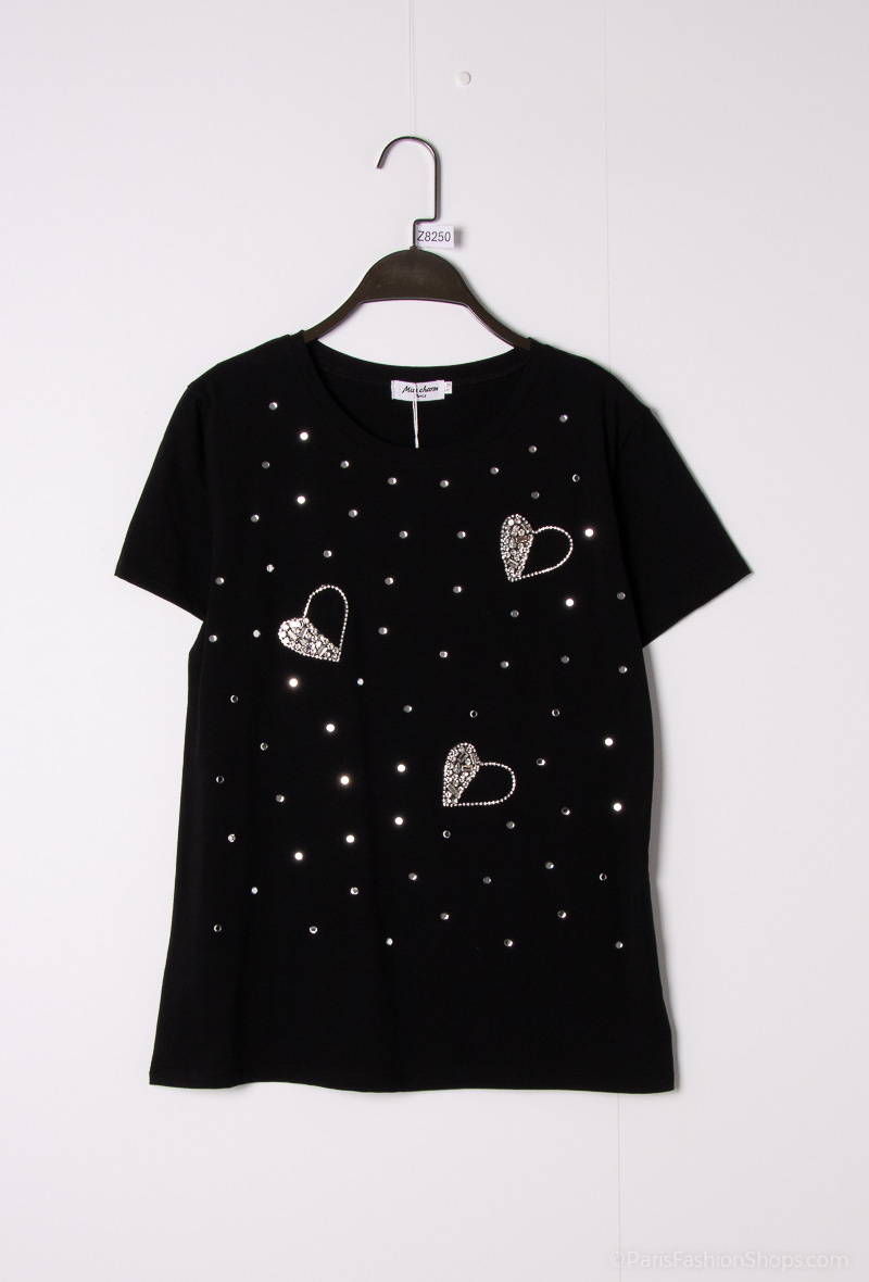 Großhändler Miss Charm - T-Shirt mit Herzmuster aus Strasssteinen
