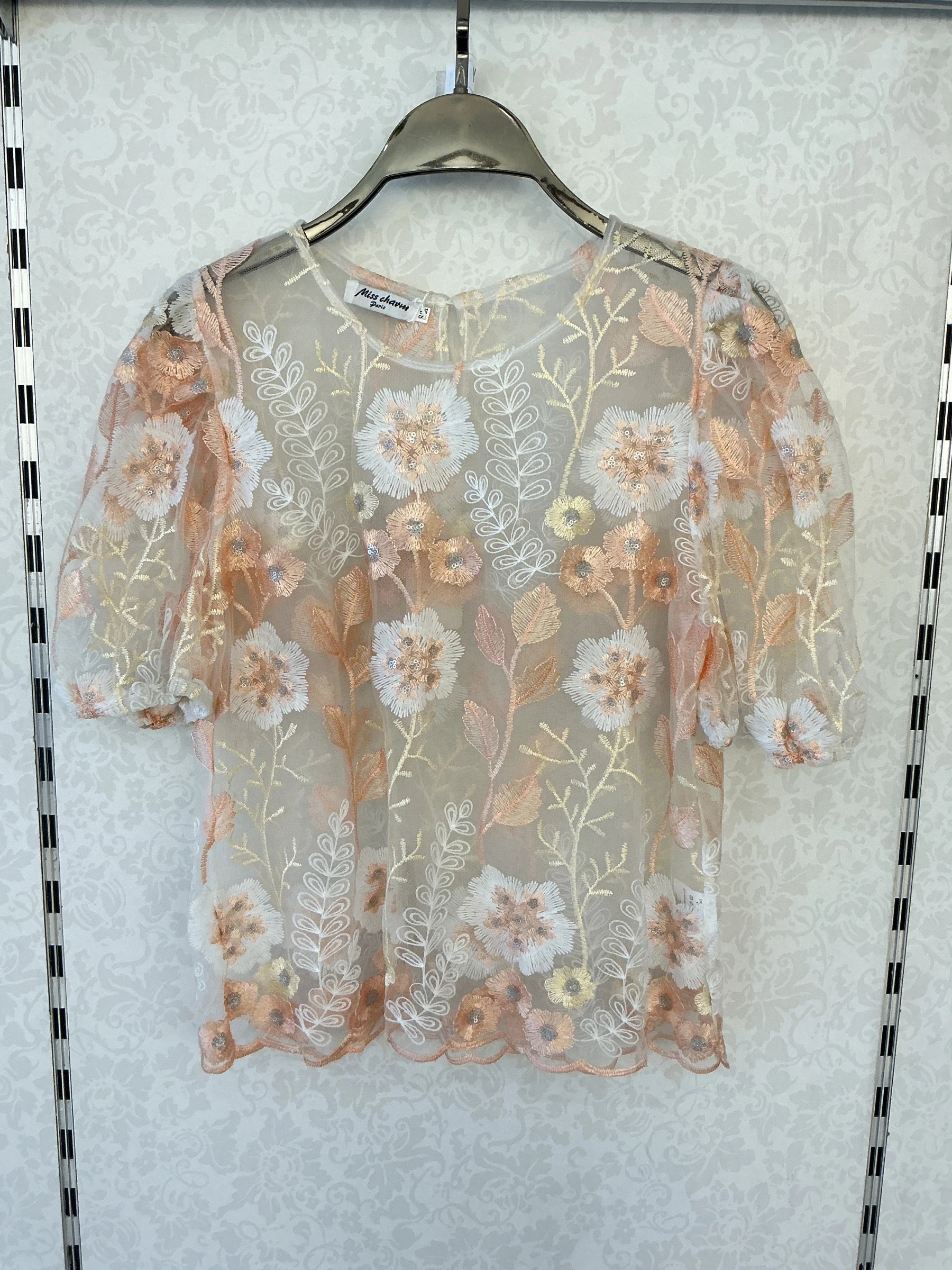 Pastel floral embroidered tulle top | Paris Fashion Shops