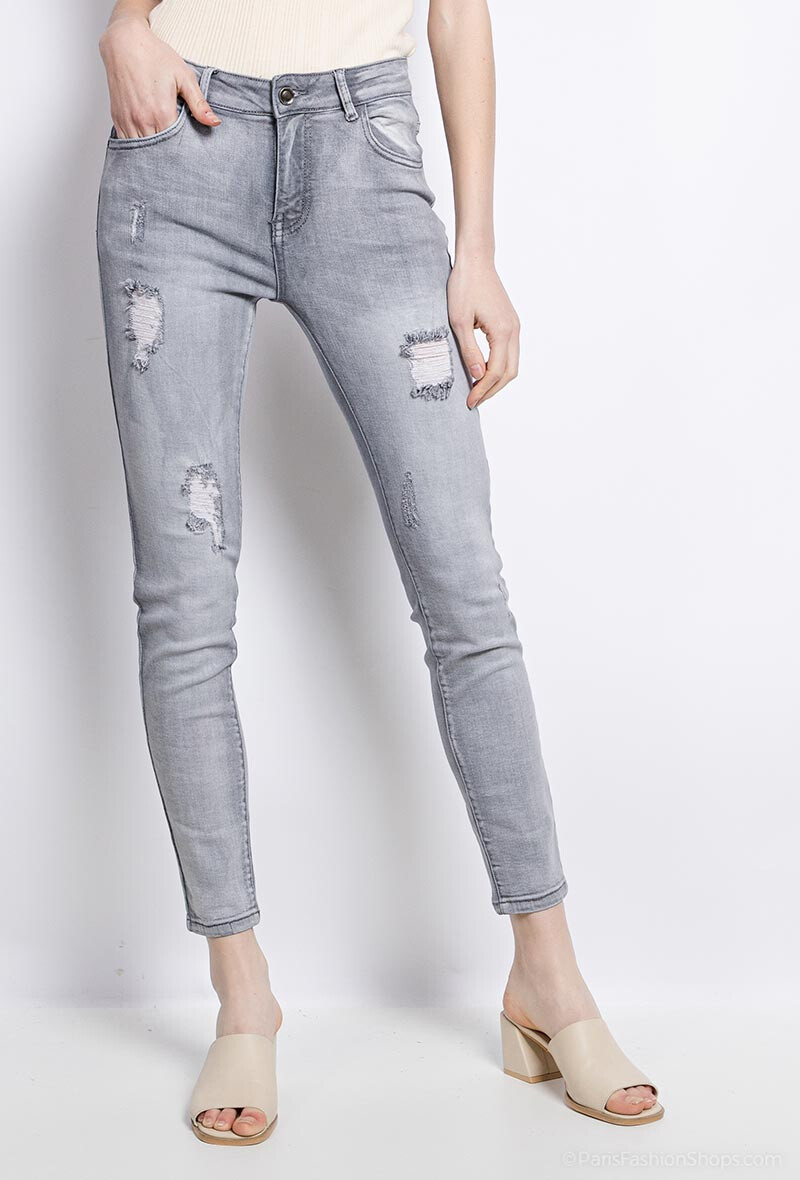 Wholesaler Miss Fanny - Skinny gray jeans pants torn