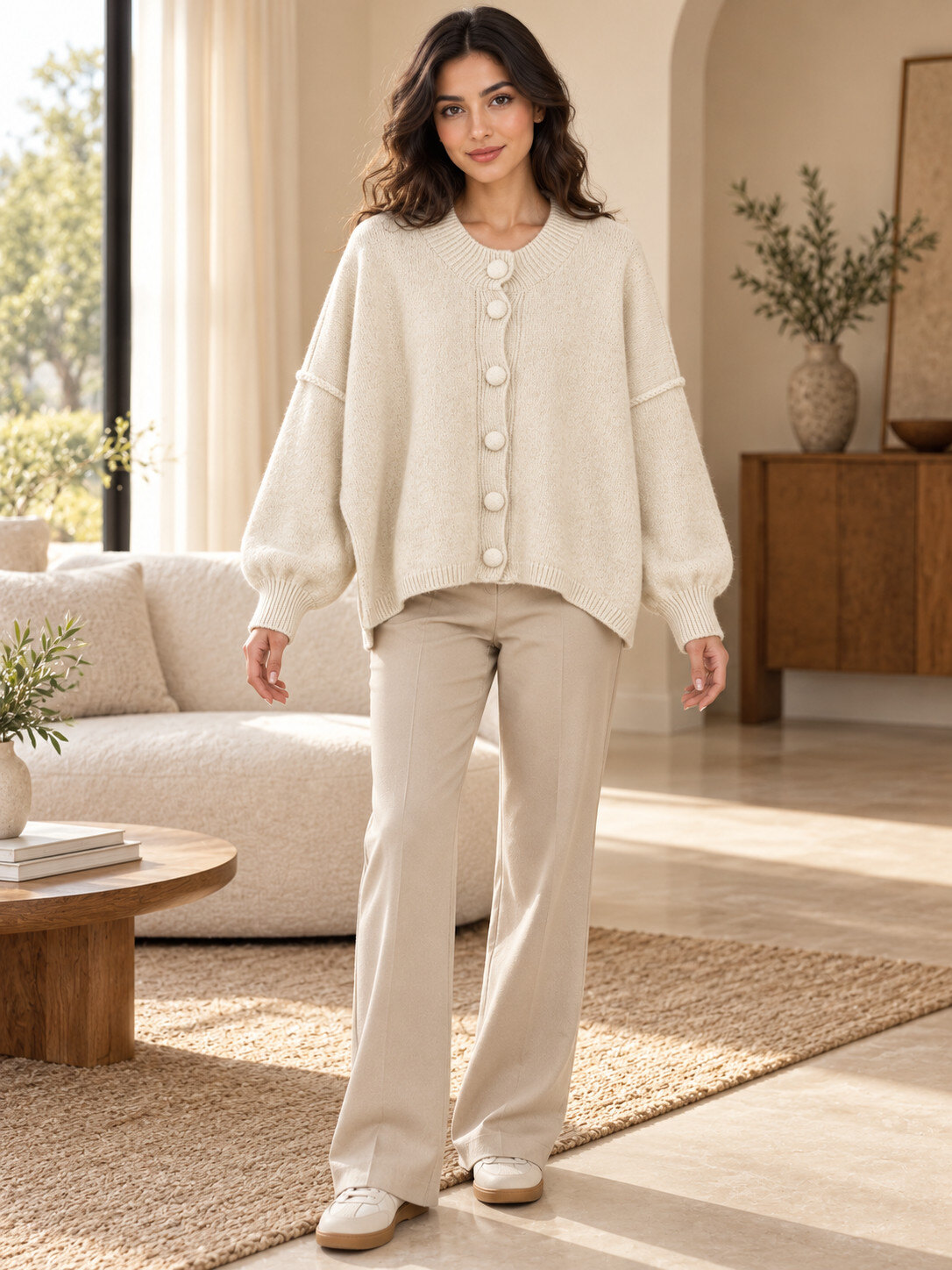 Wholesaler MISS GOLDEN - Loose knit cardigan with covered buttons