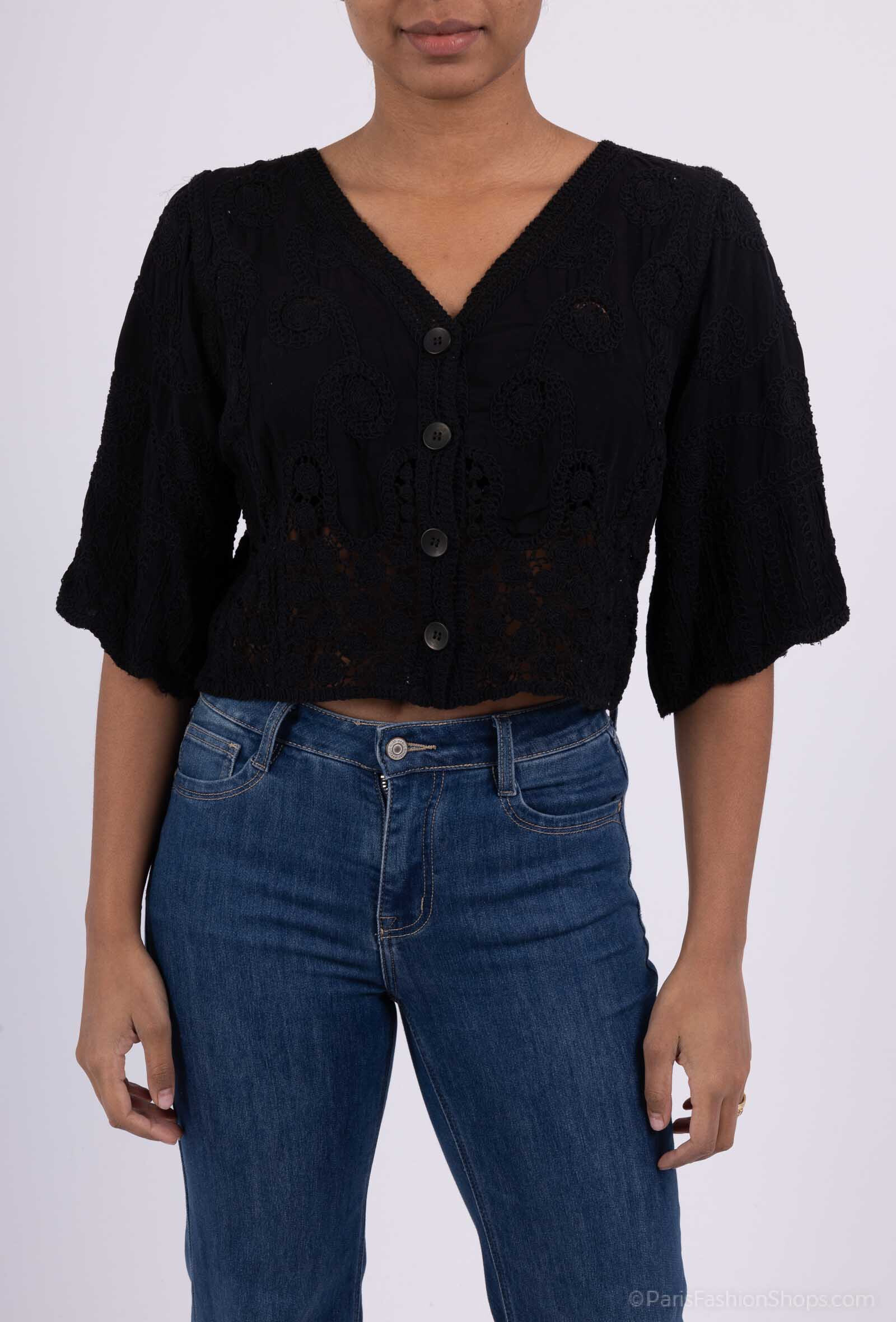 Mayorista MISS GOLDEN - Chaleco negro de encaje corto