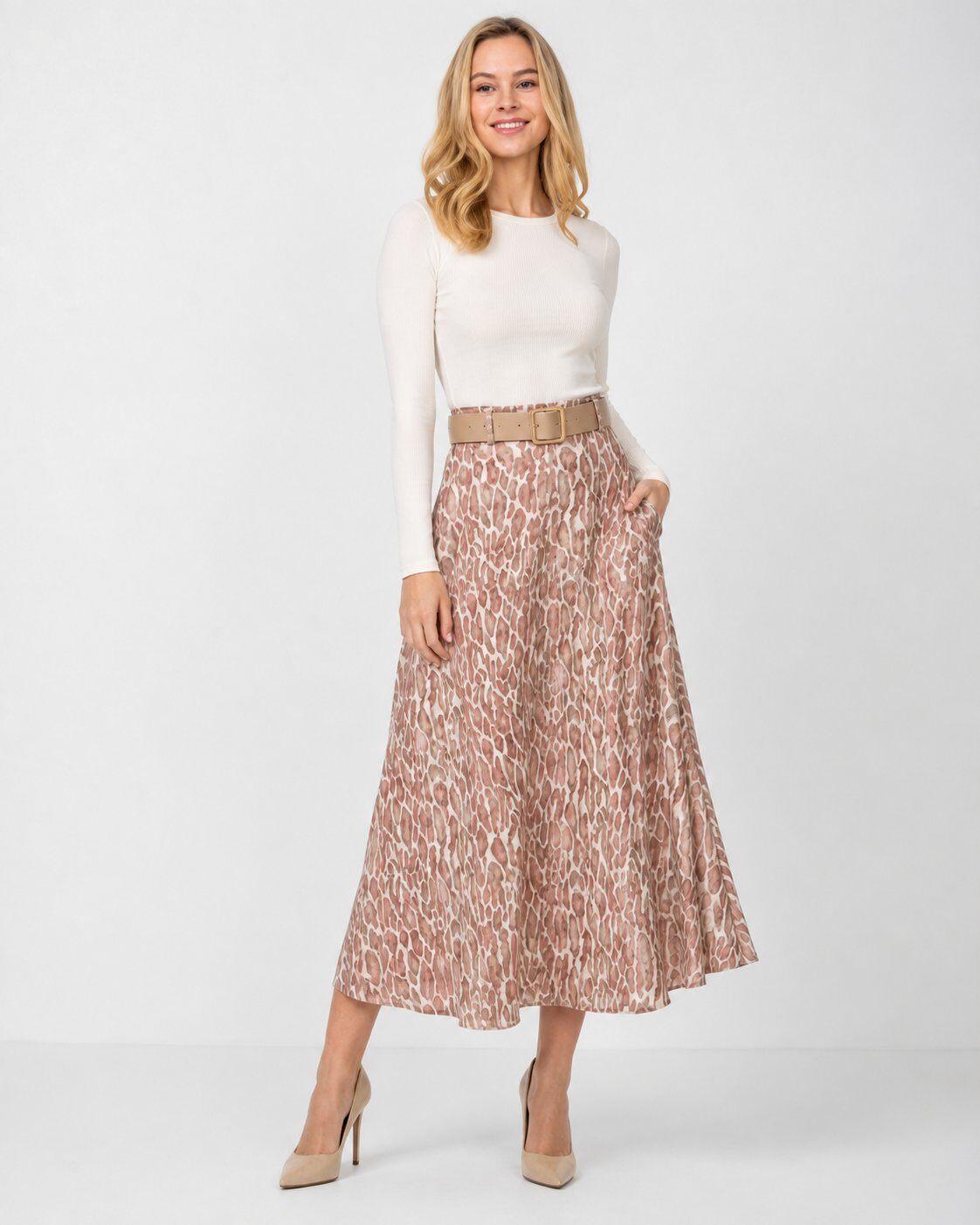 Wholesaler MISS GOLDEN - Long animal print skirt with belt