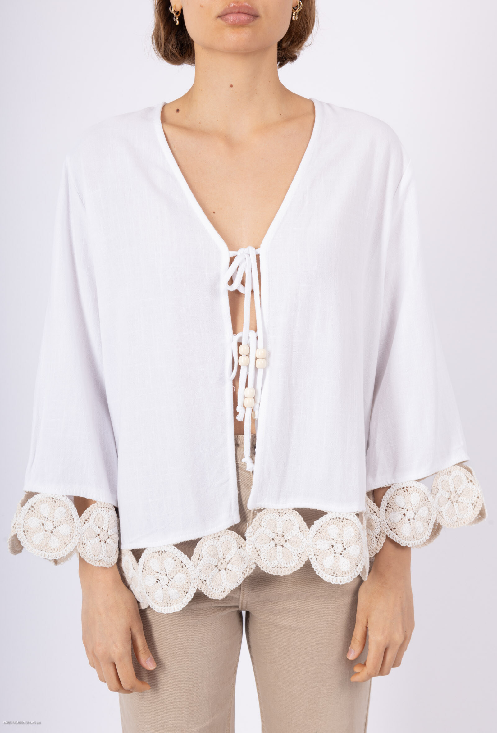 Mayorista MISS GOLDEN - Chaqueta blanca clara para la corbata y los acabados de gancho