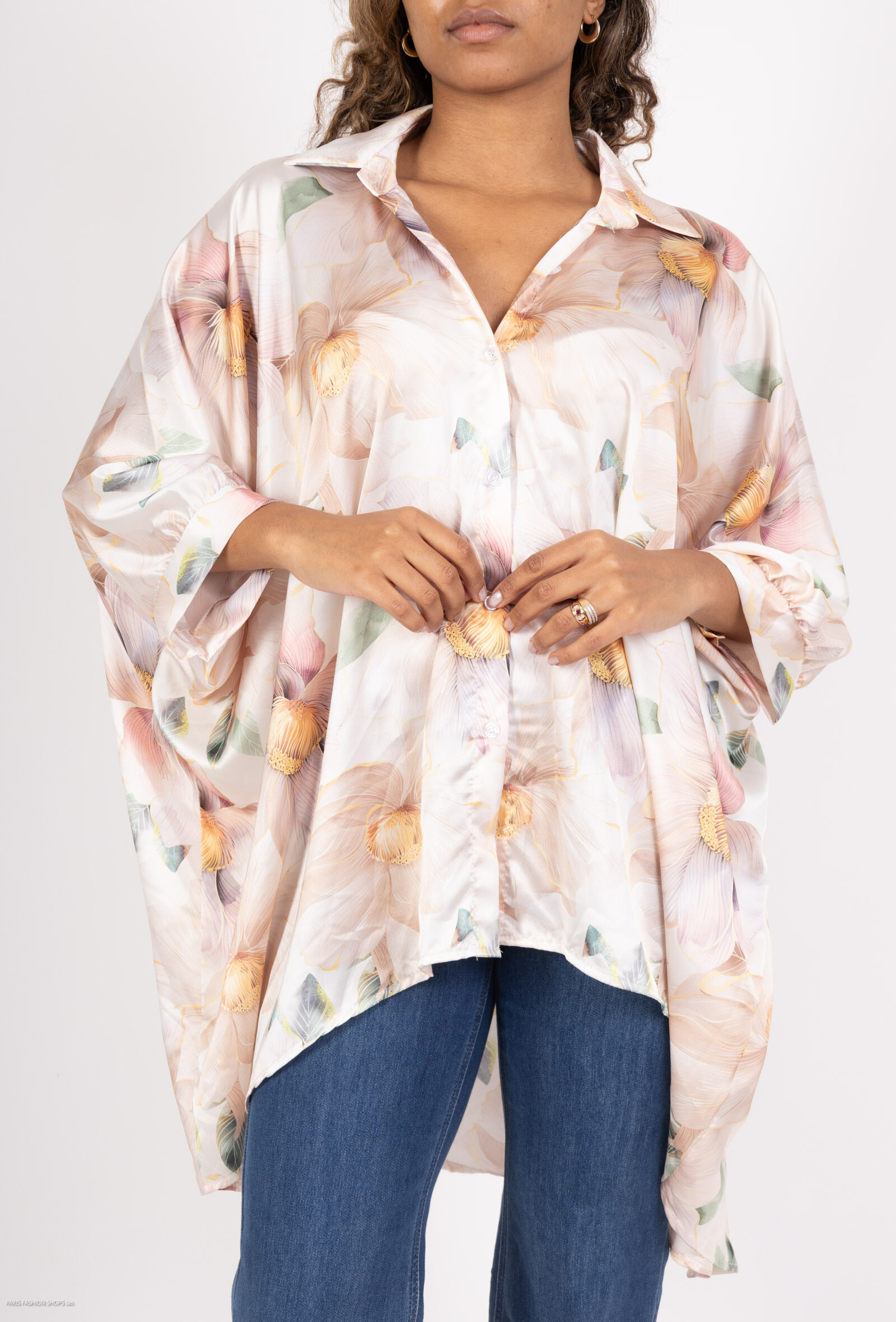 Grossiste MISS KOKO - chemise à manches courtes satiné imprimée grande taille