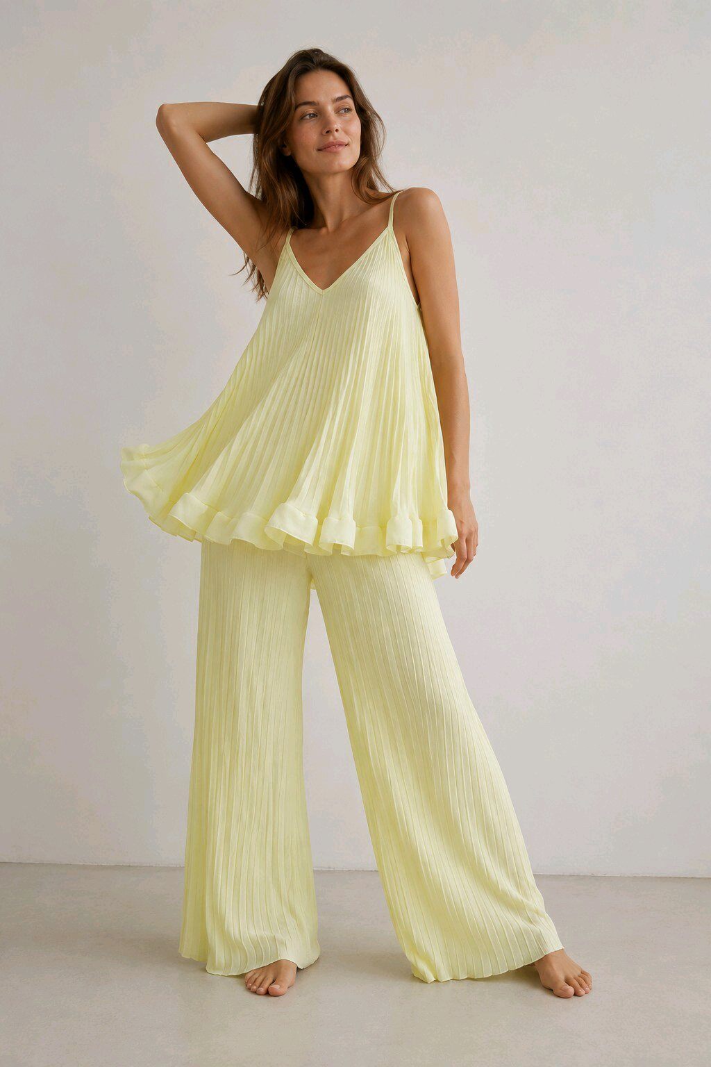 Mayorista MISS KOKO - Conjunto de camiseta de tirantes plisada con escote en pico y tirantes finos y pantalón ancho