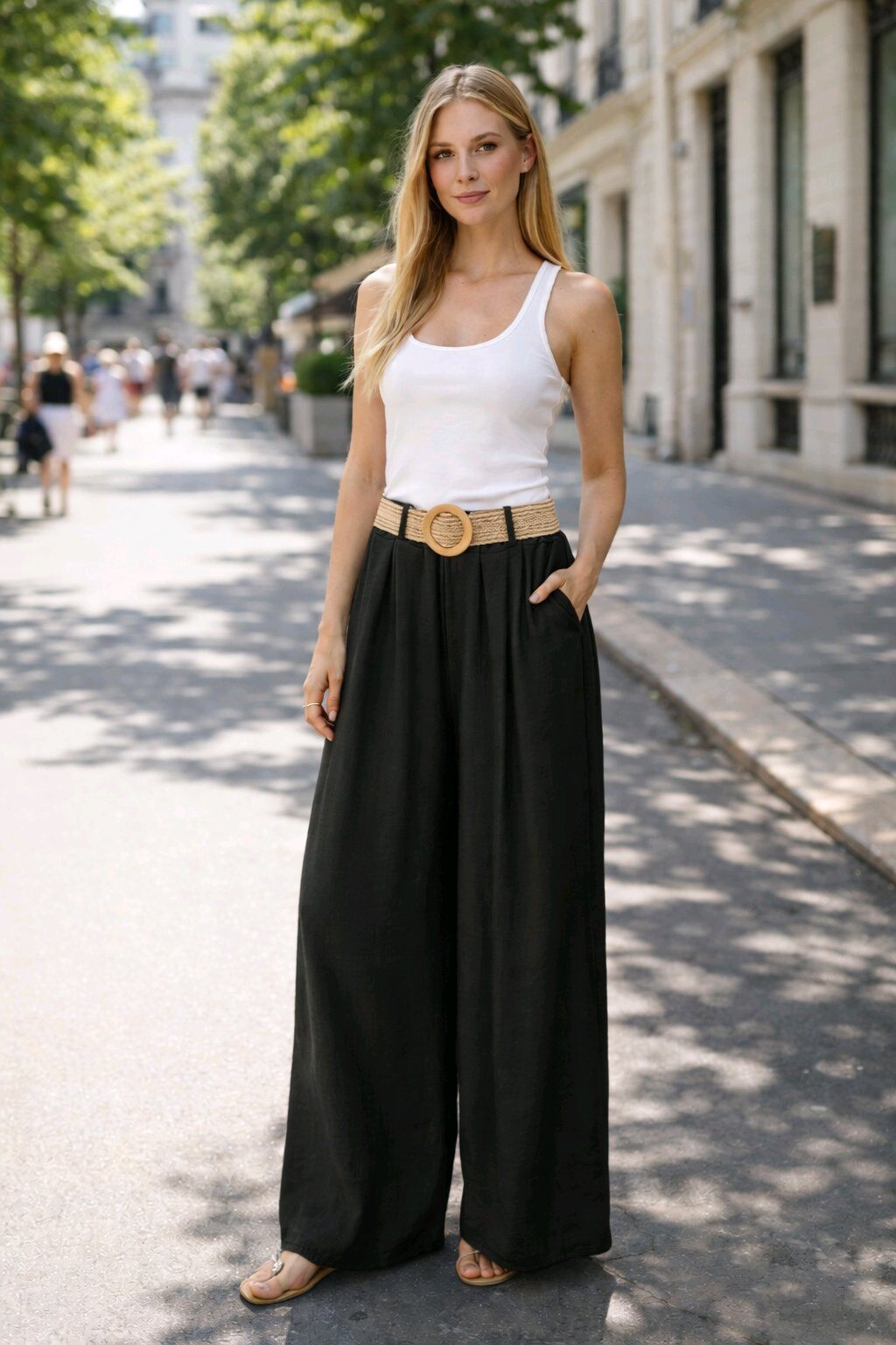 Grossiste MISS KOKO - Pantalon large fluide poches ceinturé