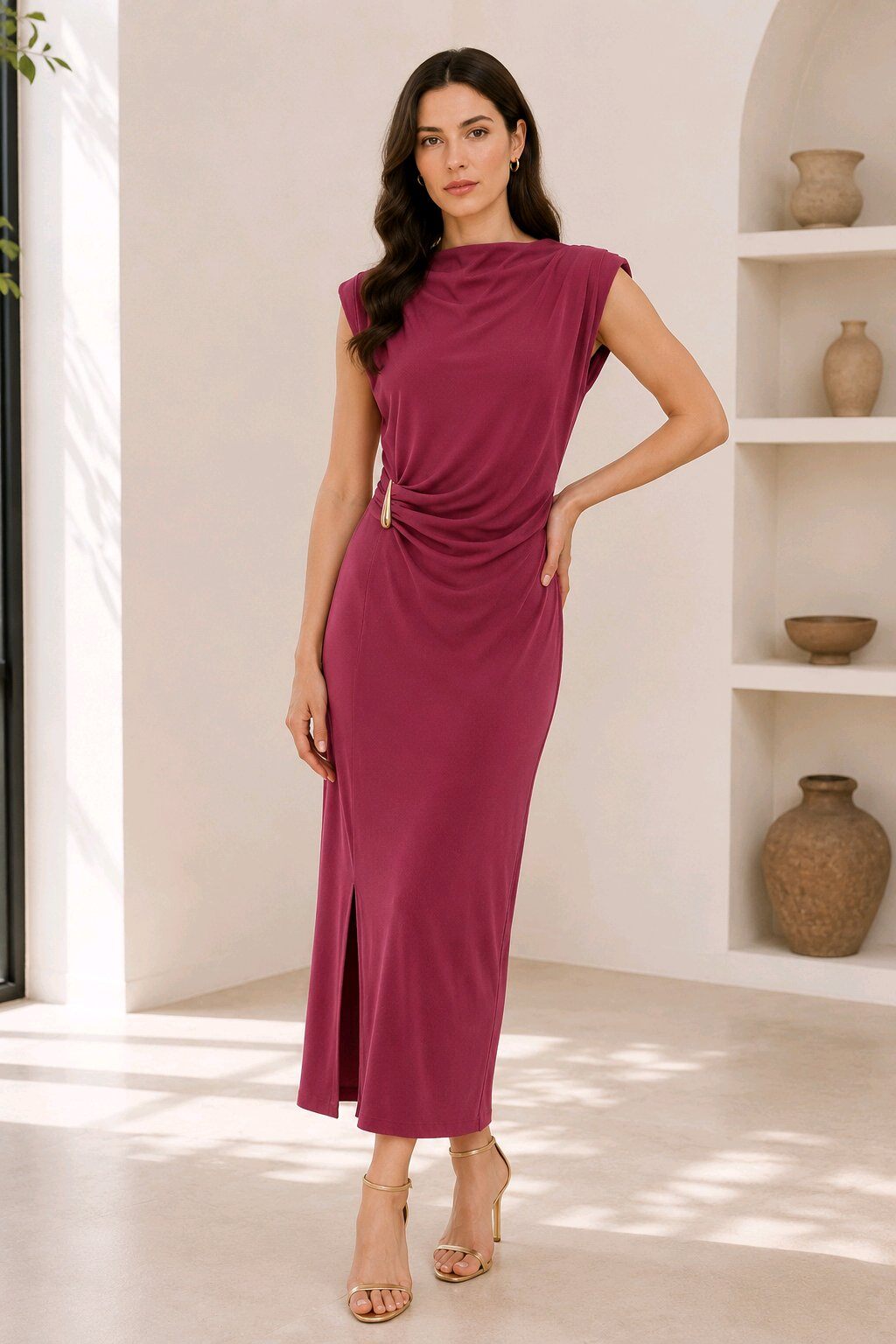 Wholesaler MISS KOKO - Sleeveless long dress, stretchy fabric, slit at the bottom