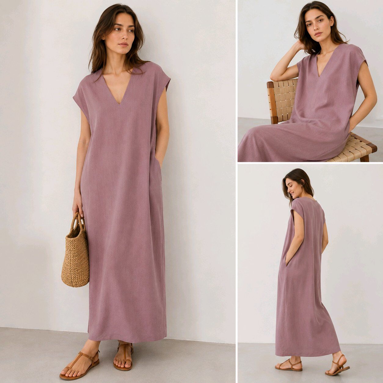 Grossiste MISS KOKO - Robe longue sans manches ample col v avec poches latérales