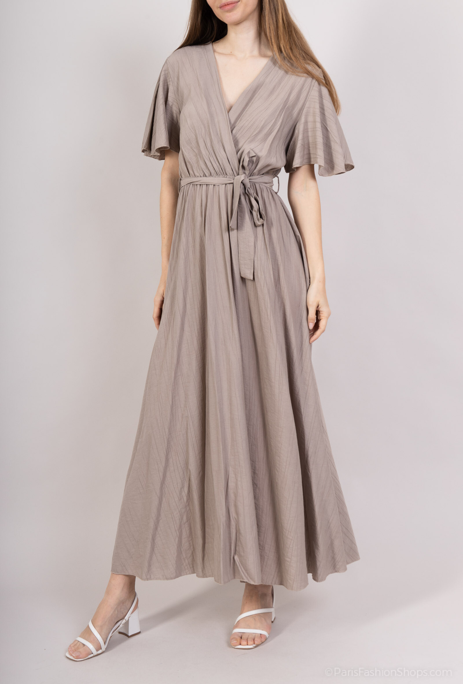 Grossiste MISS KOKO - robe longue col V  avec manches trapèzes