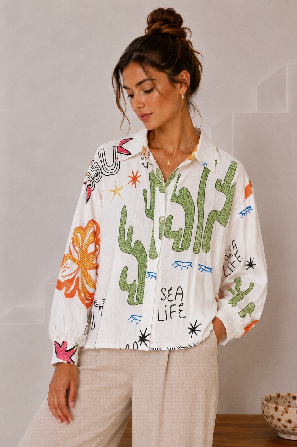 Grossiste MISS SARA - Chemise imprimé sea life en coton