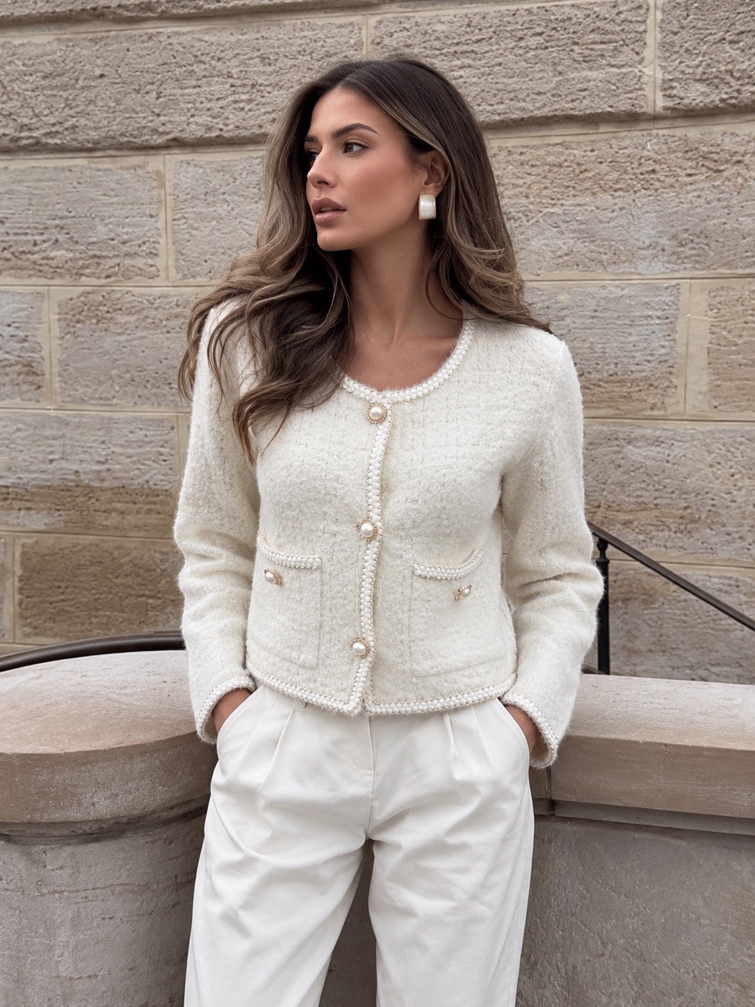 Grossiste MISS SARA - Gilet en maille effet tweed