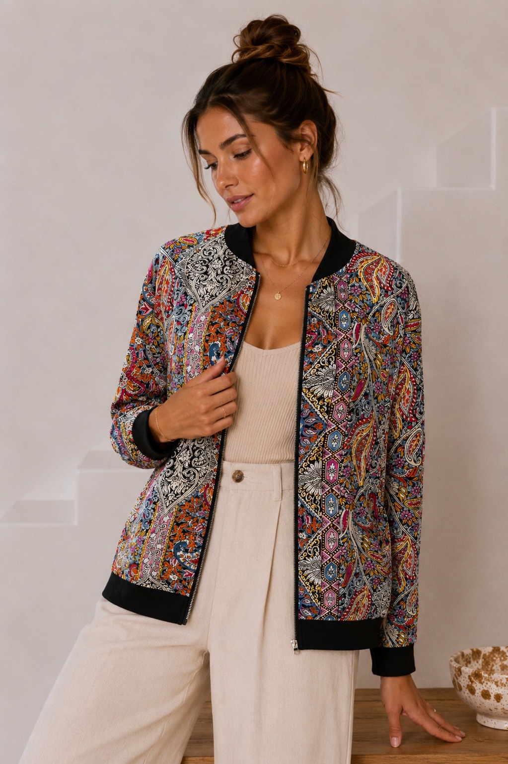 Grossiste MISS SARA - Veste Bomber Imprimé à poches