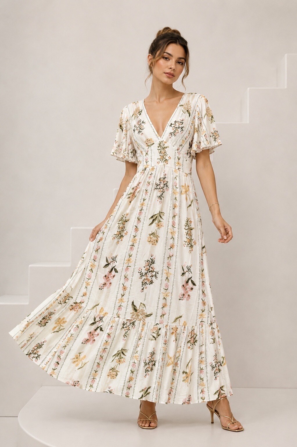 Grossiste MISS SARA - Robe longue à motif bohème