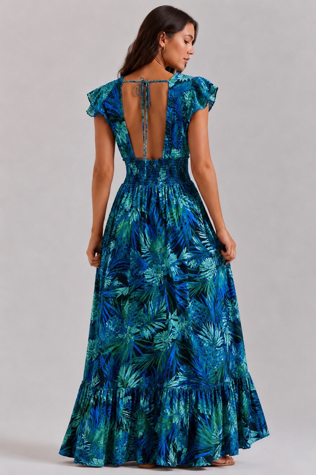Grossiste MISS SARA - Robe asymétrique imprimé à dos nu