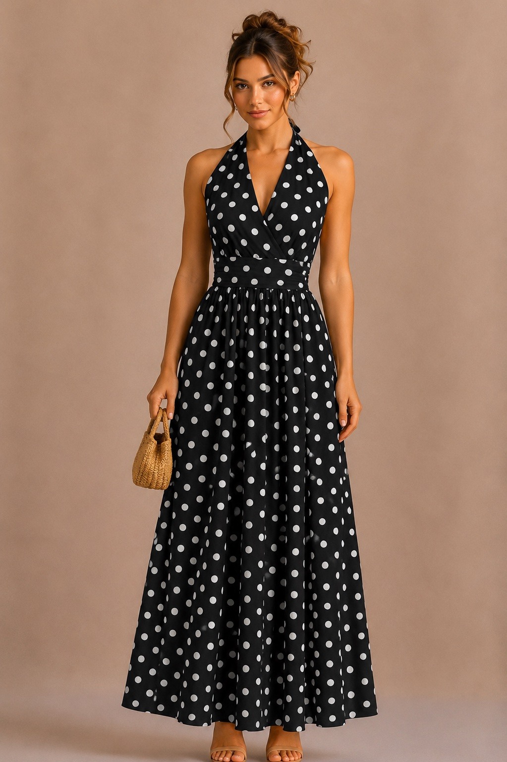 Wholesaler MISS SARA - Long backless dress with a smocked back and lemon print