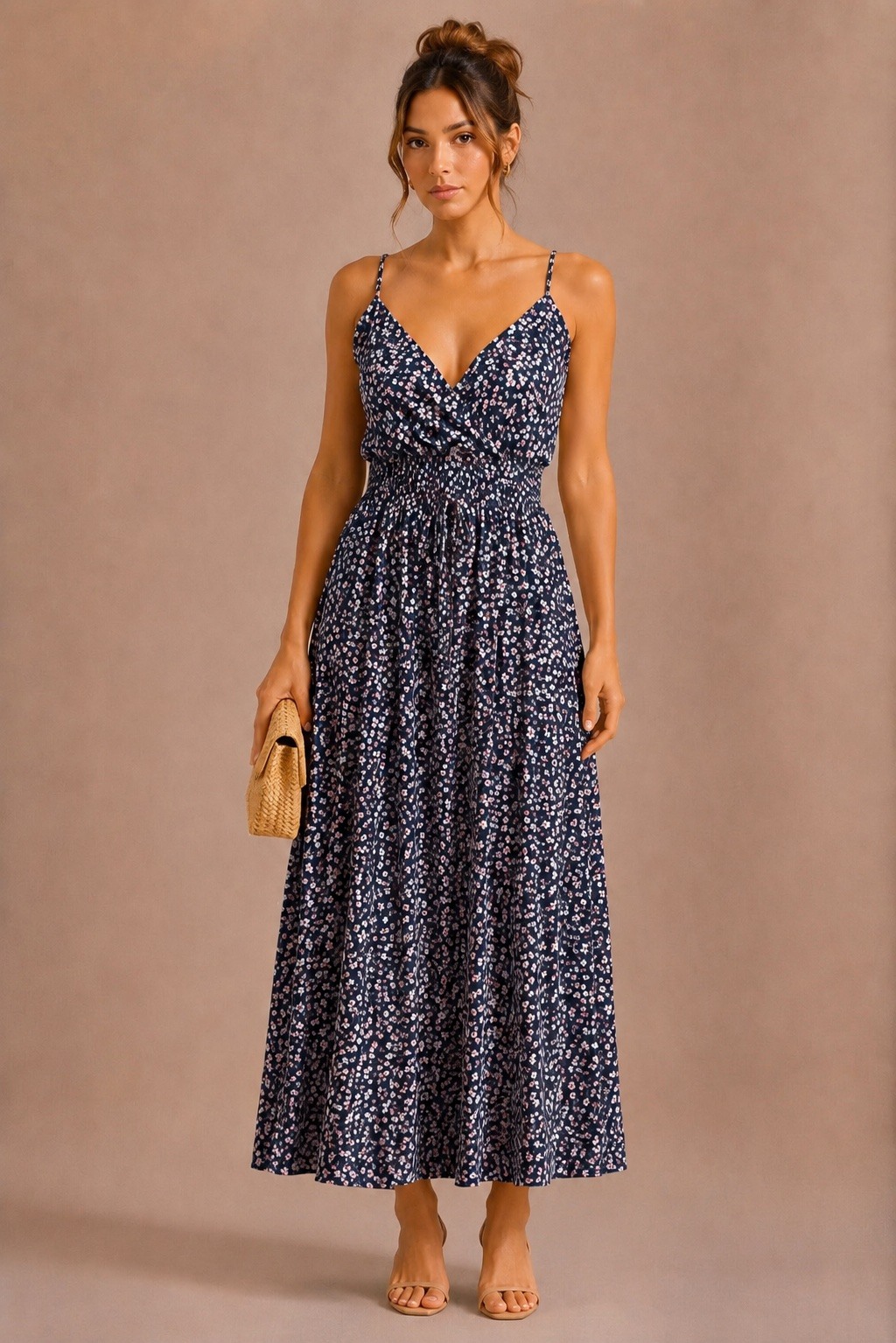 Wholesaler MISS SARA - Printed dress with adjustable straps and golden details