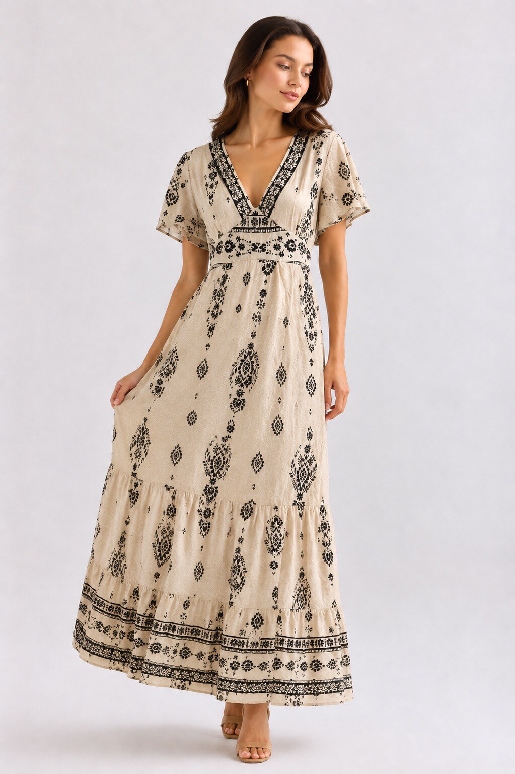 Grossiste MISS SARA - Robe longue bohème à imprimé