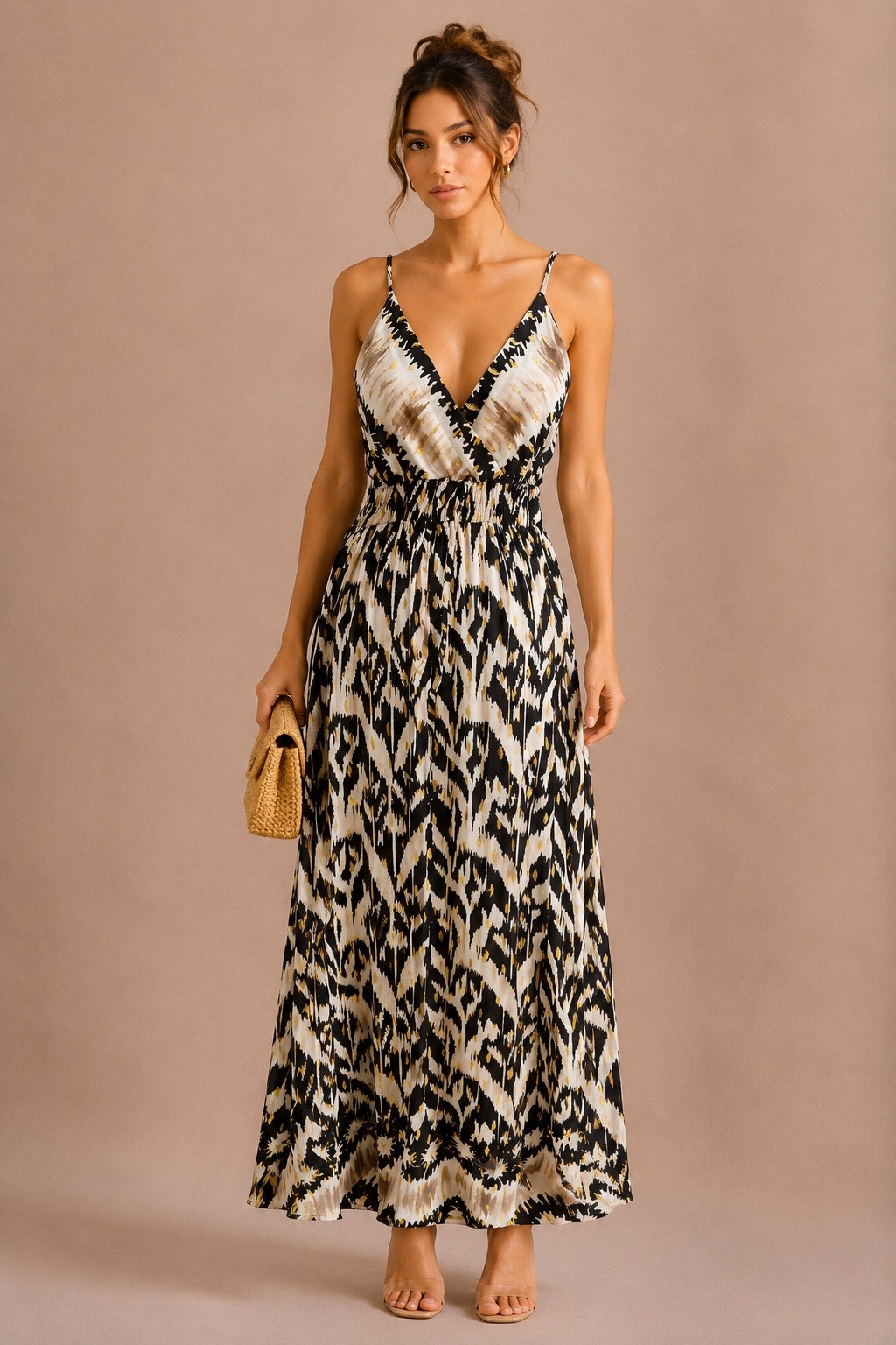 Wholesaler MISS SARA - Printed dress with adjustable straps and golden details