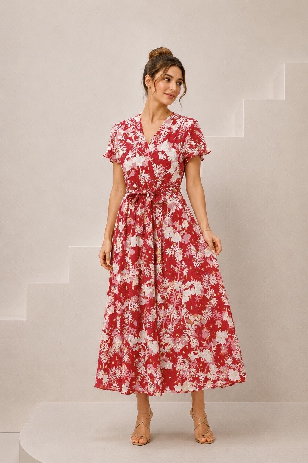 Grossiste MISS SARA - Robe cache-cœur avec détails dorés