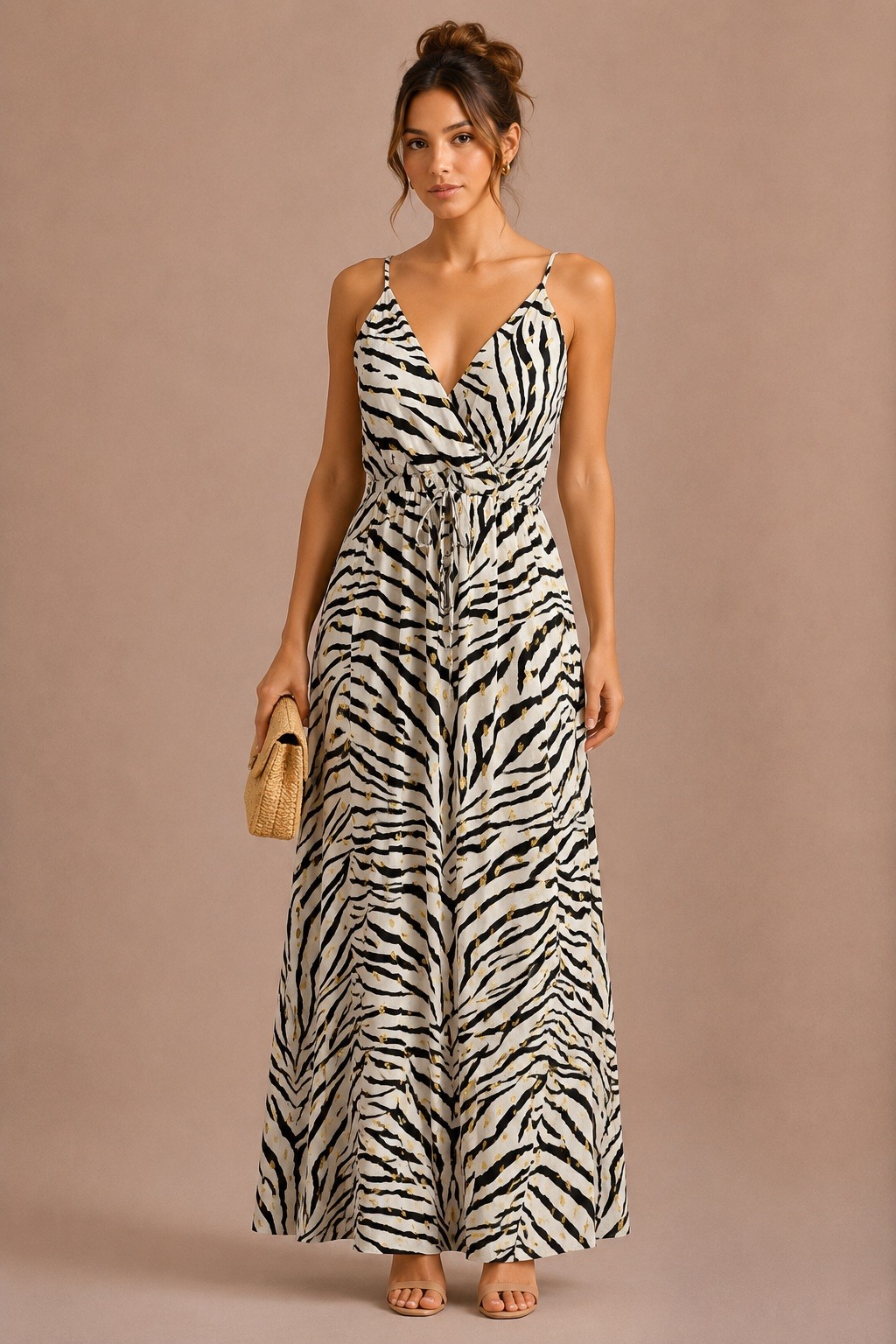 Wholesaler MISS SARA - Printed dress with adjustable straps and golden details