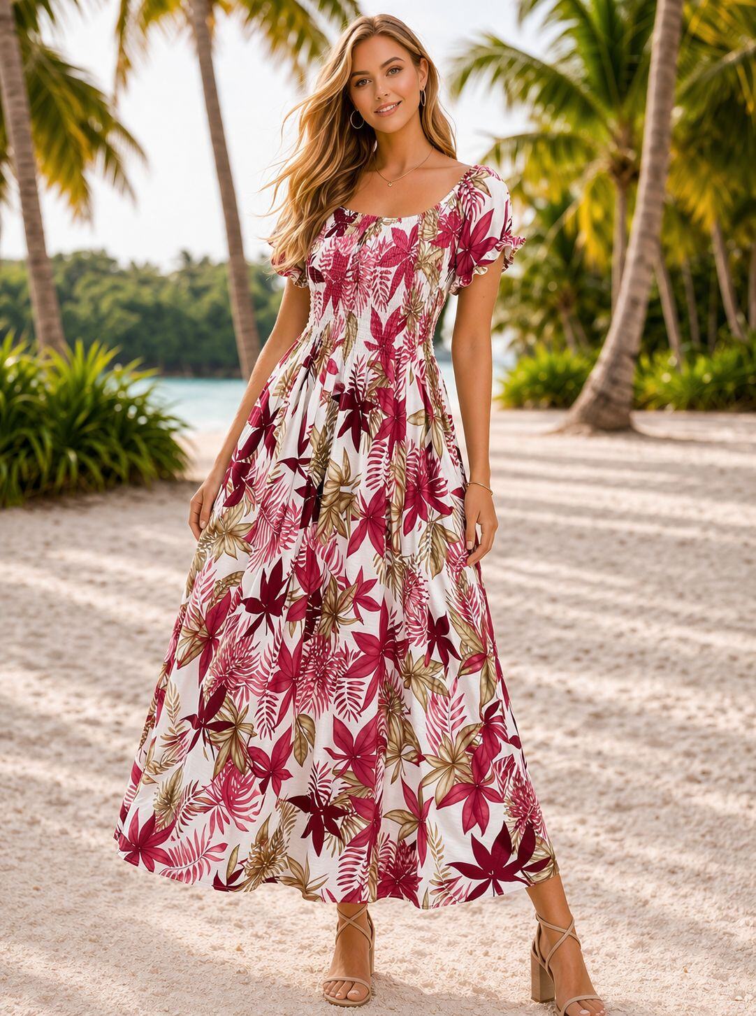 green emerald velvet dress Tropical print bohemian maxi dress – Miss Mazie main image 1