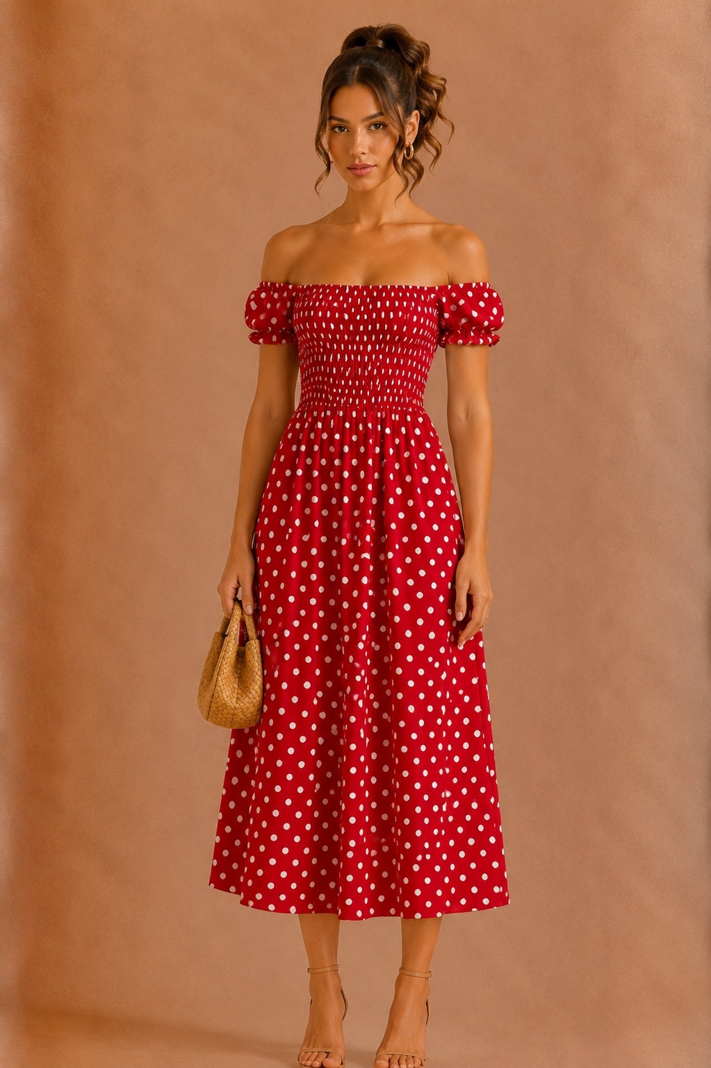 Wholesaler MISS SARA - Smocked polka dot midi dress