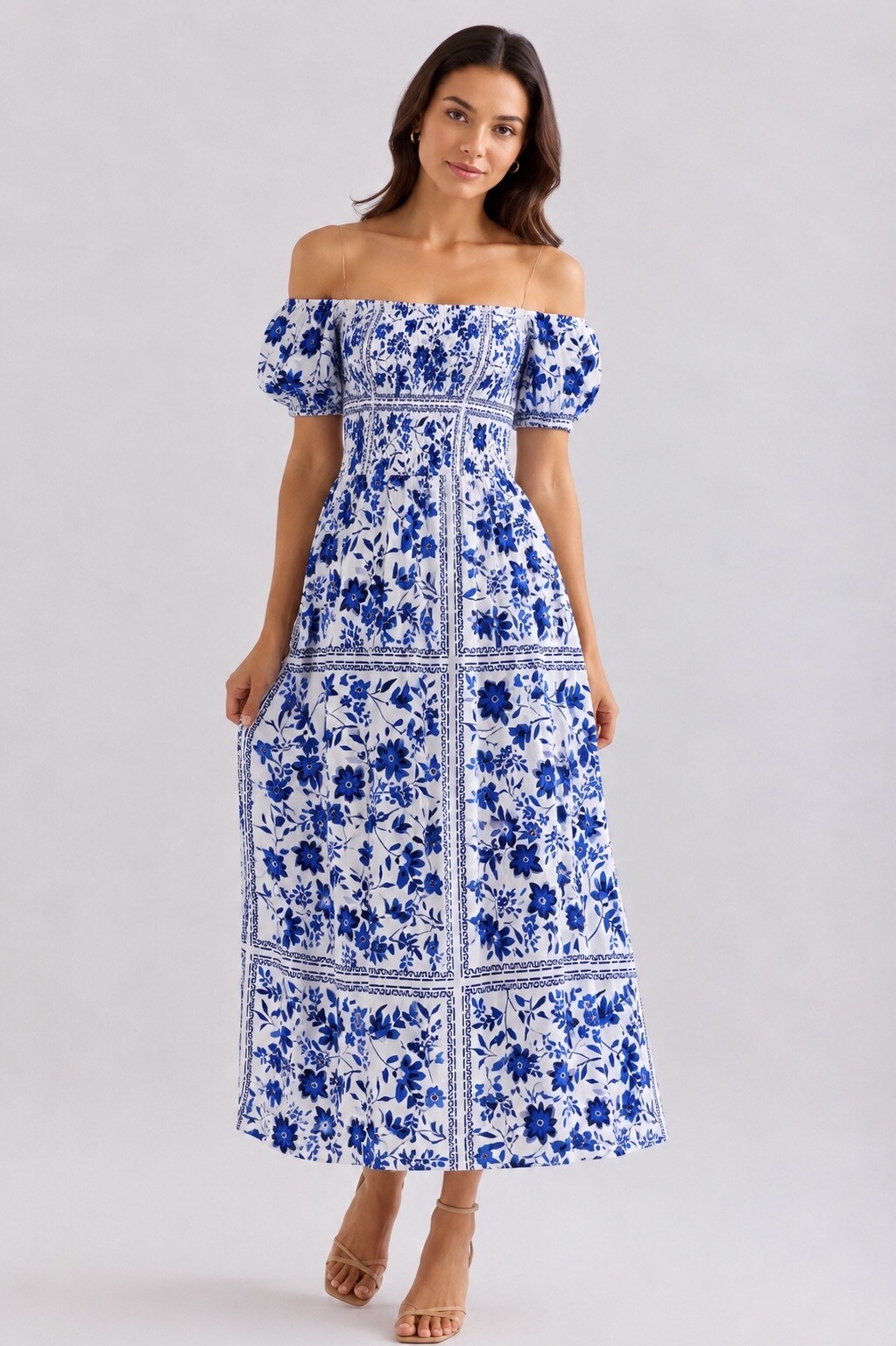 Grossista MISS SARA - Abito midi con smock e motivo