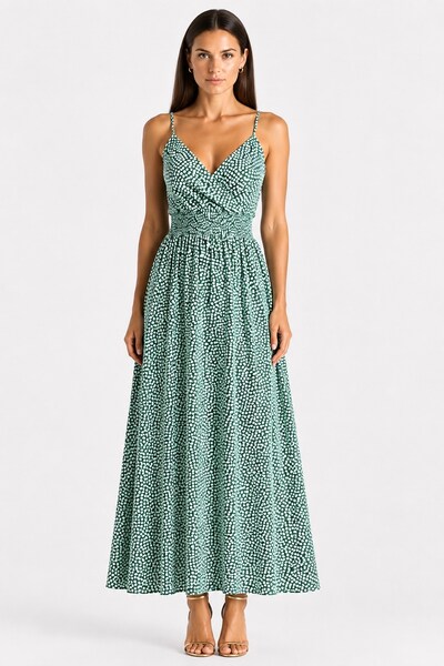 Großhändler MISS SARA - Langes Kleid mit verstellbaren Trägern, Druck mit goldenen Details Großhändler MISS SARA - Langes Kleid mit verstellbaren Trägern, Druck mit goldenen Details