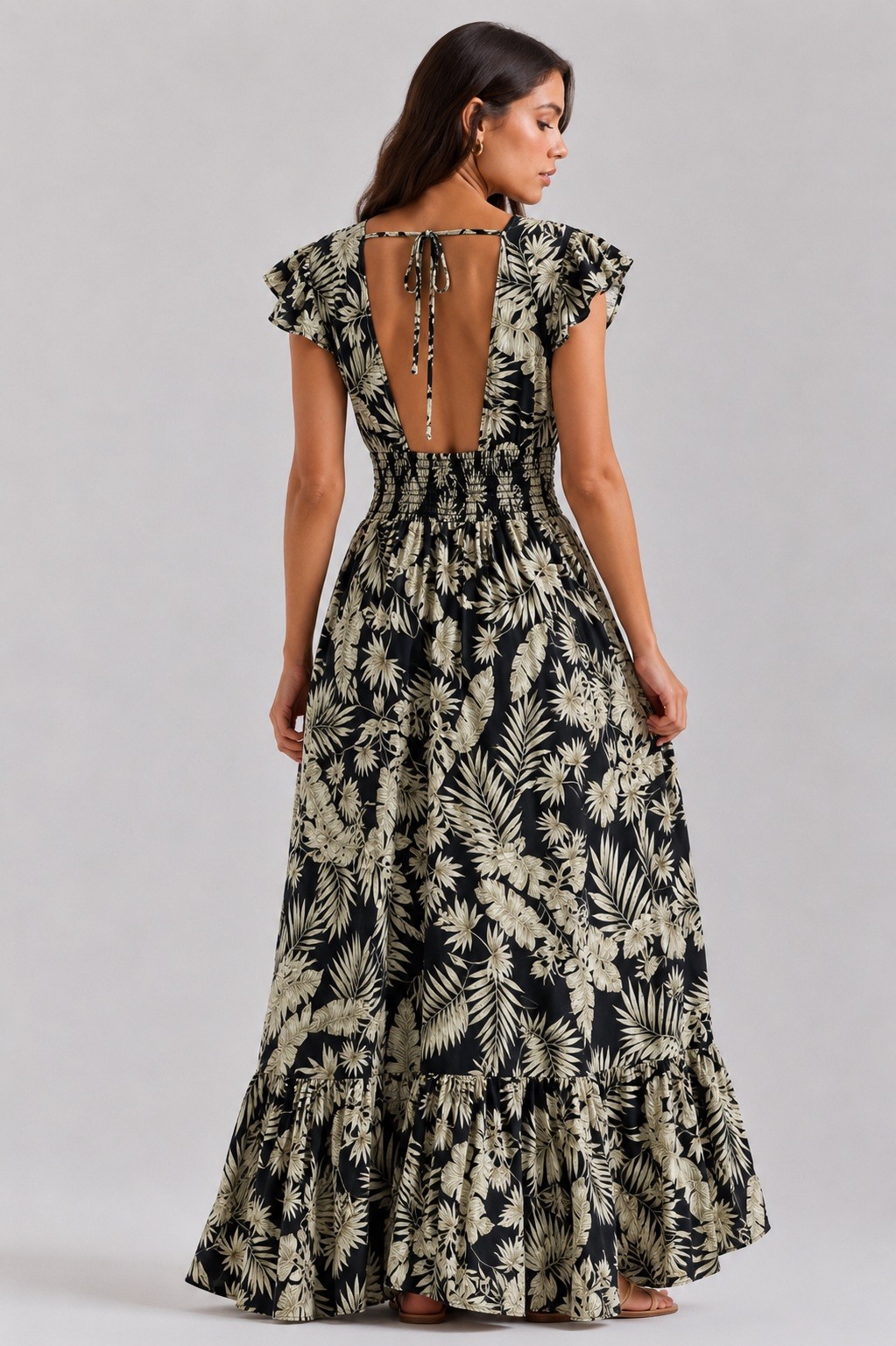 Grossiste MISS SARA - Robe asymétrique imprimé à dos nu