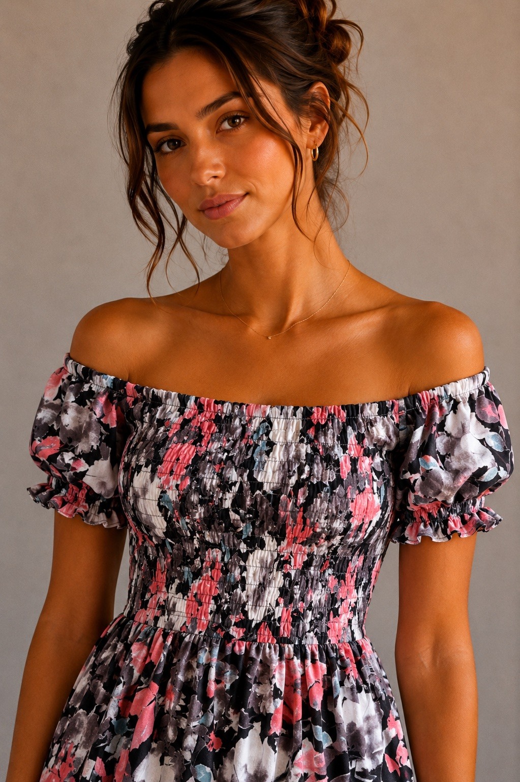 Grossiste MISS SARA - Robe midi smockée à imprimé