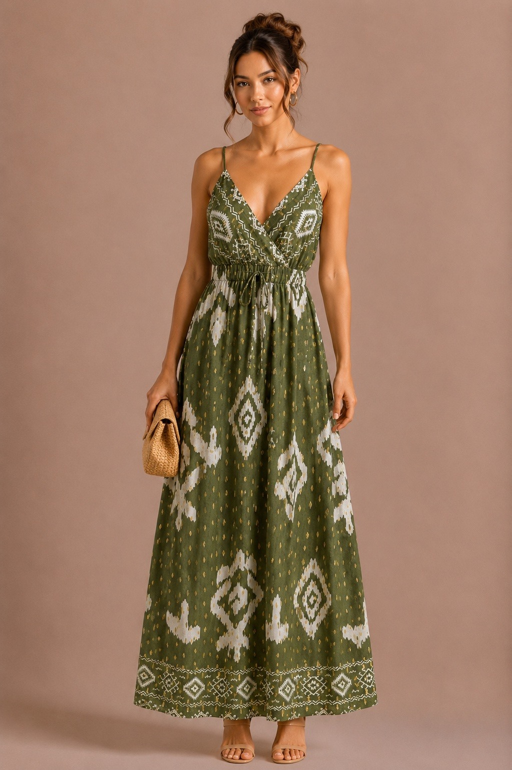 Großhändler MISS SARA - Bedrucktes Trägerkleid mit goldenen Details